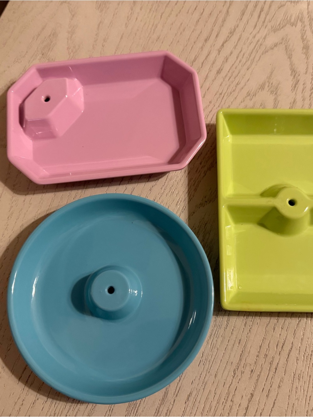 Nora Fleming Pink, Blue & Lime Ceramic Jewelry Trays - Set of 3
